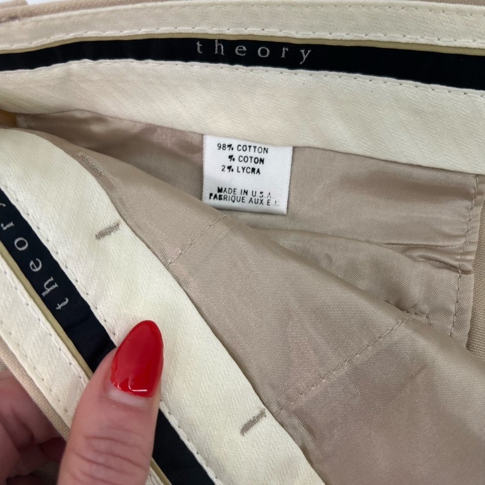 Theory Tan Khaki Bennie Tailored Shorts Pockets Preppy 6 Six - Picture 8 of 11